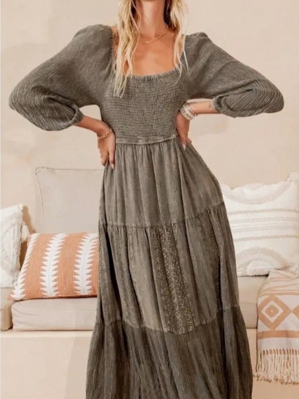 NWT Young Threads Gravel Long Sleeve Maxi Dress